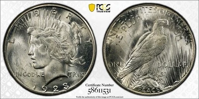 1923-S Peace Dollar PCGS MS64+ Gold Shield - Image 1 of 3