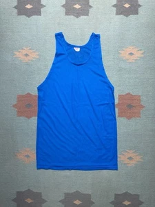 Vintage 60s ribbed tank top shirt BVD color tone blank blue nylon silky large - Picture 1 of 5