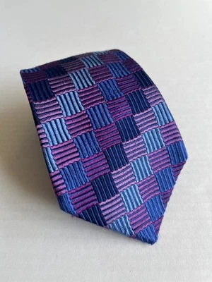 Corbata Turnbull & Asser Para Hombre Púrpura y Azul Cuadros Seda 57L 3.75W Hecha en Inglaterra Foto 1 de 4