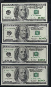 Series 2006 HK-L US One Hundred Dollar Bills Star Notes - Set Of 4-$100 Franklin - Picture 1 of 2