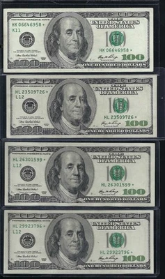 Series 2006 HK-L US One Hundred Dollar Bills Star Notes - Set Of 4-$100 Franklin - Image 1 of 2