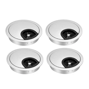 Cable Hole Cover, 2-3/8" Zinc Alloy Desk Grommet, 4 Pcs (Silver Tone) - Afbeelding 1 van 6