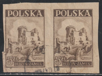Poland 1946 SC# 393 - Bedzin Castle - Imperf. - Pair - Used Lot # 37 - Image 1 of 2