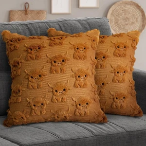 Highland Cow Throw Pillow Covers 18x18 Set of 2 Cow Home Decor Farmhouse Pill... - Bild 1 von 8