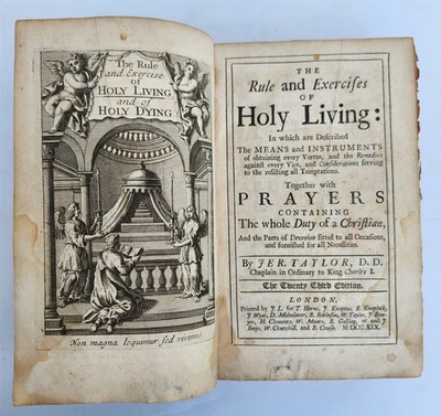1719 THE RULE AND EXERCISES OF HOLY LIVING w/ PRAYERS antique in ENGLISH - Image 1 of 4