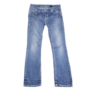 LA Idol USA Jeans Bootcut Low Rise Size 11 Blue Thick Stitch Crystal Pocket Rock - Picture 1 of 11