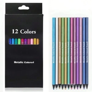 Pack of 12 Metallic Coloured Pencils Sketching Drawing Art Pencil Set Colouring - Picture 1 of 7