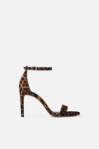 ZARA ANIMAL PRINT HIGH HEEL LEATHER SANDALS LEOPARD SZ 8 NEW - Picture 1 of 6