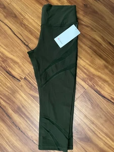 Lululemon Wunder Under HR  Crop 21” Leggings Mesh Dark Olive Green 12 NWT - Picture 1 of 4