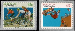 Australian 1990 41c ciclismo y 43 skateboarding autoadhesivos MUH. - Imagen 1 de 1