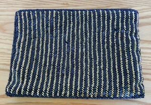 Vtg seed bead clutch purse black & gold striped silk lined zippered evening bag - Picture 1 of 10