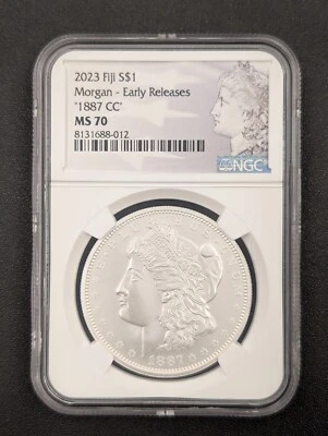 2023 Fiji MS 70  "1887 CC" Morgan Silver Dollar NGC Early Rel., Perfect Coin, $1 - Image 1 of 2