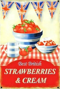 Plate Metal Vintage Strawberries & Cream Strawberries - 20 X 30 CM - Picture 1 of 1