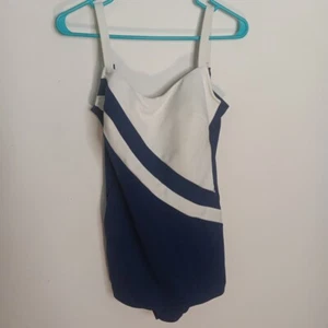 VTG Robby Len Swim Fashions Women's 1PC Blue & White Swimsuit Size 14 USA ILGWU - Picture 1 of 13