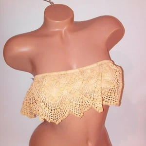 Victoria Secret Bandeau Bra Bralette Cream Red Floral Lace Flounce Wire Free New - Picture 1 of 64