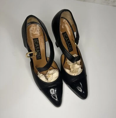 Tacones de cuero negros Casadei vintage hechos en Italia para mujer talla 5 B con caja Foto 1 de 4
