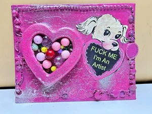 F*Ck Me I'm An Artist MIXED MEDIA COLLAGE ART Dog Dogs artist Feminist Candy - Picture 1 of 10