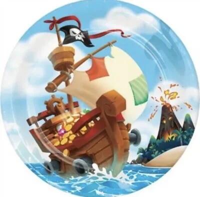 Pirate Treasure 9 Inch Paper Plates 8 Per Pack Boy Kids Birthday Tableware - Image 1 of 2