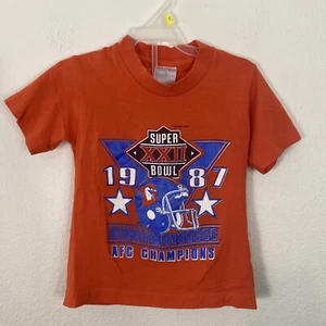Vintage 1987 Super Bowl XXII Denver Broncos Tee T-Shirt Your Kids Size 6-8 USA - Picture 1 of 7