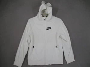 Nike Jacket Kids Medium White Windbreaker Hooded Zip Pockets Lightweight Boys - Picture 1 of 24