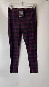 NWT Top Shop Navy Blue & Maroon Plaid Print Leggings SZ 10 - Picture 1 of 8