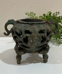 OLD Antique Rustic Chinese Incense Cones Sticks Burner Cast Iron No Top - Picture 1 of 7