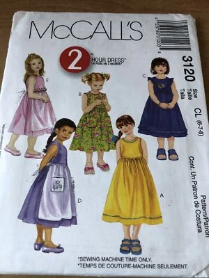 McCalls Pattern 3120 Girls Raised Waist Dress & Apron EASY 2 hr 6 7 8 U/C B25-27 - Image 1 of 3