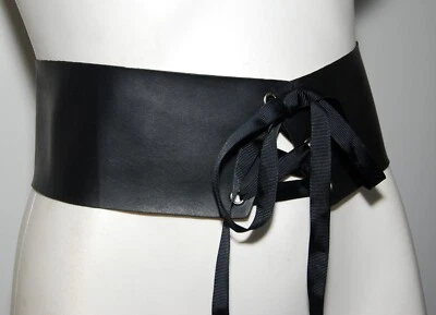 Sportsgirl Black PU Polyester Wide Lace-Up Women's Waist Belt Size Medium/Large - image 1 of 4