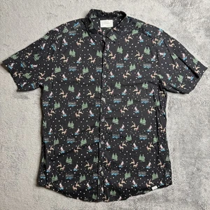 Free Planet Button Up Hemd Erwachsene XL Slim Fit Santa Urlaub Weihnachten Ski Print - Bild 1 von 5
