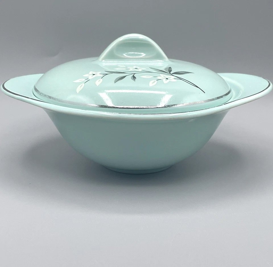 WS George GEO54 Cuenco para Servir Cubierto - Aqua Atomic Floral - Años 50 De Colección EE. UU. Foto 1 de 4