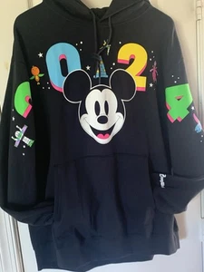 Disney Parks 2024 Mickey Mouse neon Hoodie Black Pullover Sweatshirt Size L New - Picture 1 of 4