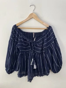 Cravatta nuova con etichette Free People Evey a righe buco della serratura nappa pesant top festival boho donna M - Foto 1 di 10