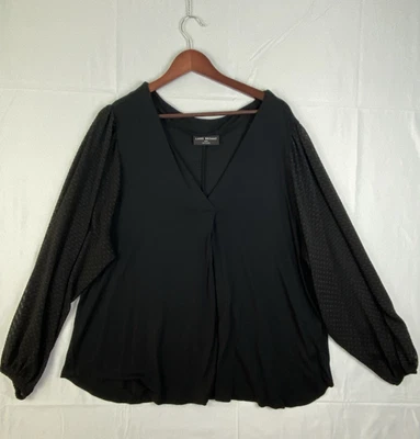 Lane Bryant Womens Black Cotton V-neck Long Lace Sleeves Shirt Size 22/24 Soft - Image 1 of 4