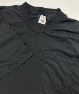 VTG Fruit of the Loom Golden Blend Pocket T-Shirt 2XL Tight Black Blank Minimal - Picture 1 of 11