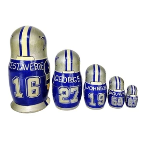 Vintage Dallas Cowboys Russian Nesting Dolls NFL set di cinque in legno - Foto 1 di 5