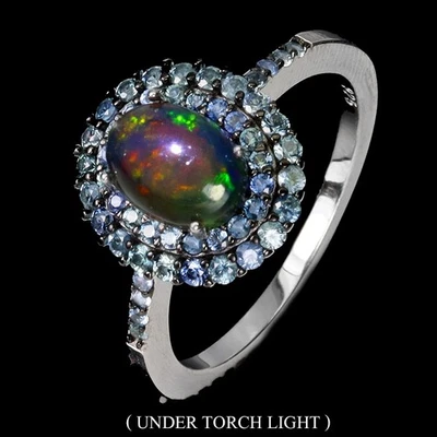 Anillo de plata de ley 925 ovalado ópalo negro 8x6 mm zafiro piedras preciosas joyería tamaño 8 Foto 1 de 4