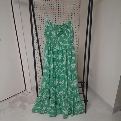 American Eagle Green Floral Smocked Maxi Dress Boho Cottagecore Beach Sundress - Image 1 of 4