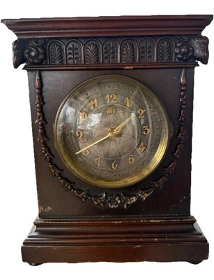 RARO Reloj de Mesa Vintage Herman Miller Ato Madera Tallada Manto Art Deco MCM Foto 1 de 4