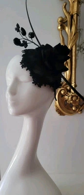Casque Couture Theatre Collection Black Floral Hat Fascinator Made In England - Image 1 of 4