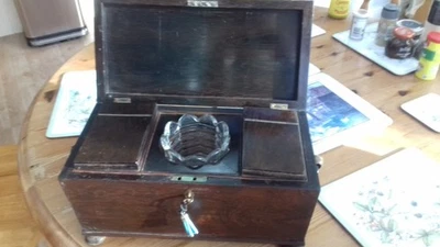 Antique Georgian / Victorian  Sarcophagus 3 section Tea Caddy.  bun feet - Image 1 of 4