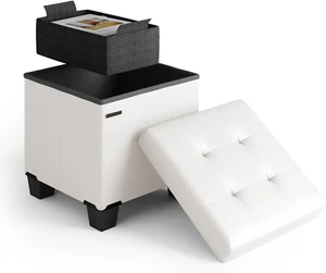 Storage Ottoman Cube with Small Bin, 15-In Square Ottoman with Storage for Livin - Picture 1 of 12