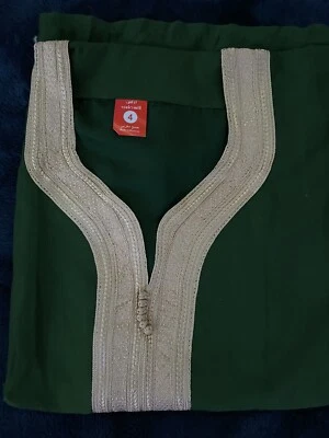 Kamis marroquí (Thobe) Djellaba verde y dorado Foto 1 de 3