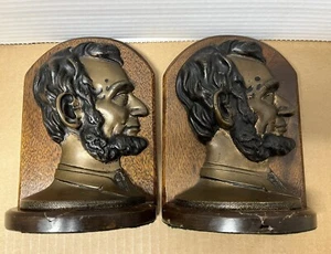 Vintage Antique Pair Of President Abe Lincoln Profile Bookends Heavy Cast Bronze - Picture 1 of 12