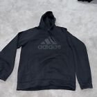 Adidas Hoodie Mens Large Black Gray White Logo Long Sleeve Sweatshirt Fleece