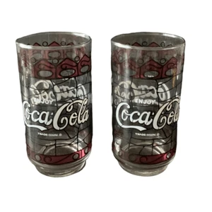 Vintage Coca-Cola Coke Lot of 2 Drinking Glasses Stained Glass Tiffany Style - Picture 1 of 13