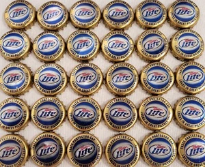 100 MILLER LITE Beer Bottle Caps Upcycle Collect Crafts Art GOLD/BLUE - Picture 1 of 2