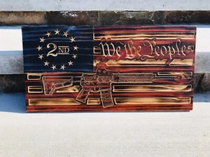 AR-15 Wood Flag- 2nd Amendment Wood Burned Flag- Garage Decor- Gun Flag - Picture 1 of 6