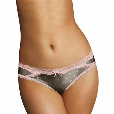 Maidenform Mujer Micro Cheekini con Encaje, Gris/Rosa Lunares, Talla M/6, Nuevo con Etiquetas Foto 1 de 4