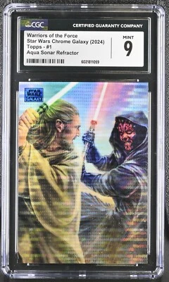 2024 Topps Chrome Star Wars Galaxy Warriors Of The Force Aqua Refr 148/199 CGC 9 - Image 1 of 3