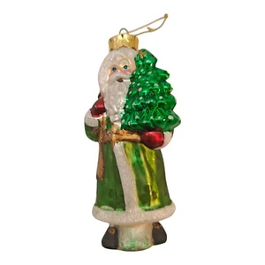 Blown Glass Ornament Christmas Santa With Tree Green READ - Picture 1 of 10